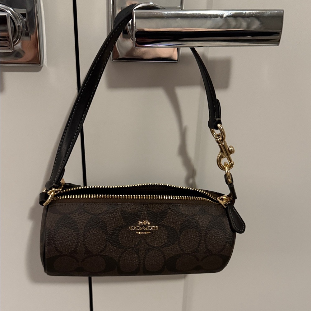 Coach Brown Signature Wristlet with Gold Accents